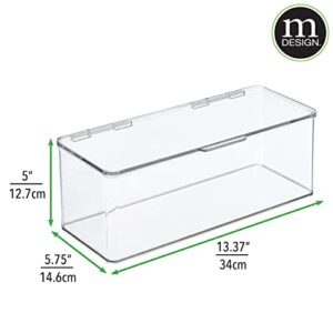 mDesign Plastic Stackable Storage Organizer Box with Hinged Lid - Long Home Office Holder Supply Bin for Note Pads, Gel Pens, Staples, Tape, Highlighters, or Dry Erase Markers, 2 Pack - Clear