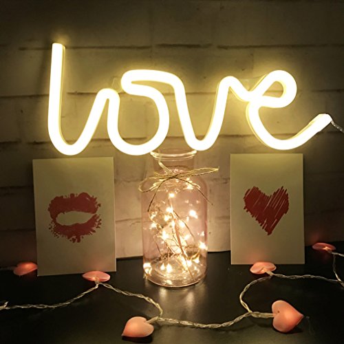 QiaoFei Neon Love Signs Light LED Love Art Decorative Marquee Sign - Wall Decor/Table Decor for Wedding Party Kids Room Living Room House Bar Pub Hotel Beach Recreational (Warm White)