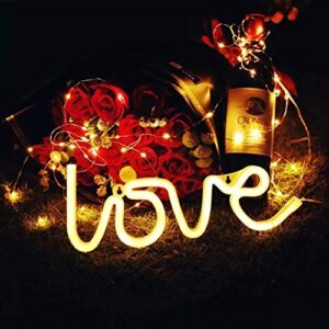 QiaoFei Neon Love Signs Light LED Love Art Decorative Marquee Sign - Wall Decor/Table Decor for Wedding Party Kids Room Living Room House Bar Pub Hotel Beach Recreational (Warm White)