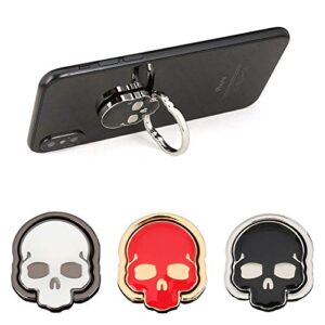 3 packs skull shape phone ring holder in 3 colors, dakuan 180° adjustable metal stand finger grip kickstand (black, white, red)