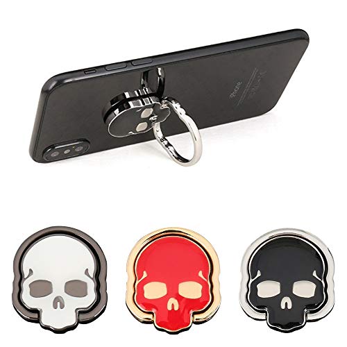 3 Packs Skull Shape Phone Ring Holder in 3 Colors, DaKuan 180° Adjustable Metal Stand Finger Grip Kickstand (Black, White, Red)