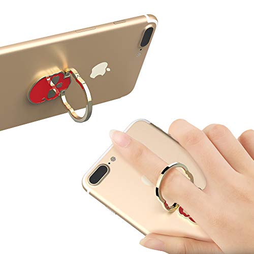 3 Packs Skull Shape Phone Ring Holder in 3 Colors, DaKuan 180° Adjustable Metal Stand Finger Grip Kickstand (Black, White, Red)