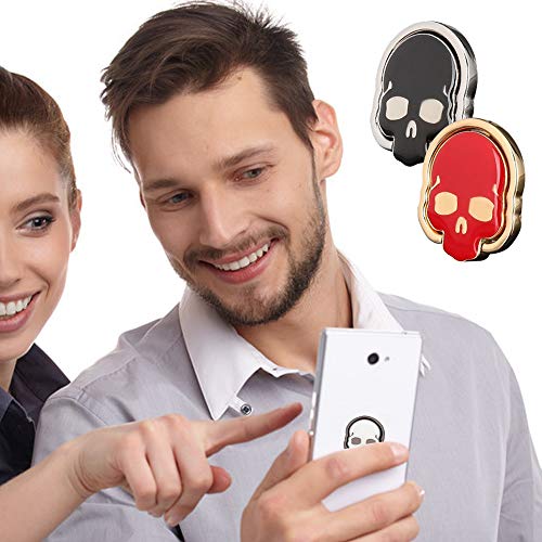 3 Packs Skull Shape Phone Ring Holder in 3 Colors, DaKuan 180° Adjustable Metal Stand Finger Grip Kickstand (Black, White, Red)