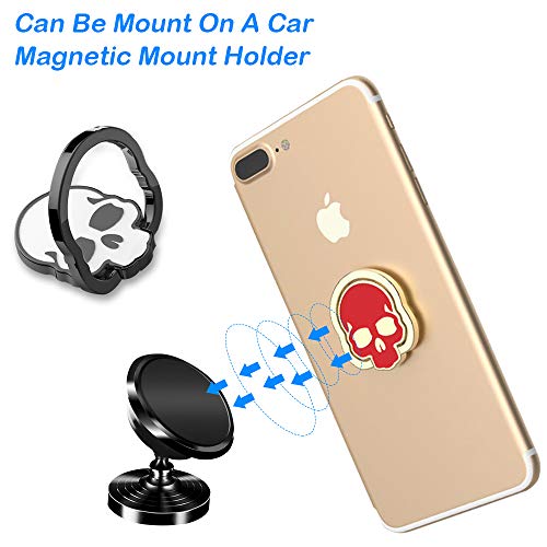 3 Packs Skull Shape Phone Ring Holder in 3 Colors, DaKuan 180° Adjustable Metal Stand Finger Grip Kickstand (Black, White, Red)