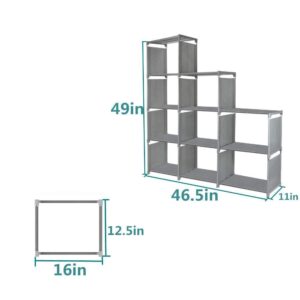 OppsDecor 9-Cubes Bookshelf, 4 Tier Shelf Adjustable DIY Bookcases for Kid, Book Shelf Organizing Storage Shelving Cabinet for Bedroom Living Room Office (Grey)