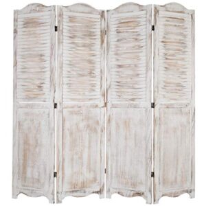 mygift room divider, 4-panel antique whitewashed wood louvered shabby chic home decor dressing screen with dual-action hinge