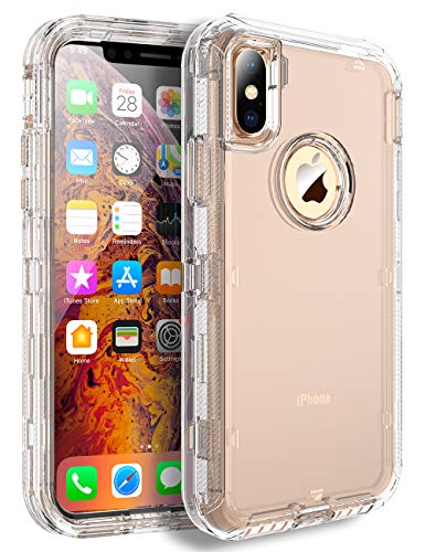 MXX iPhone Xs Case, Heavy Duty Defender Cover - Full Armor Body - Shockproof Protection Bumper - Built-in, 3 in1 Layers Hybrid TPU Rugged Rubber with Hard PC Panel Compatible with iPhone X - (Clear)