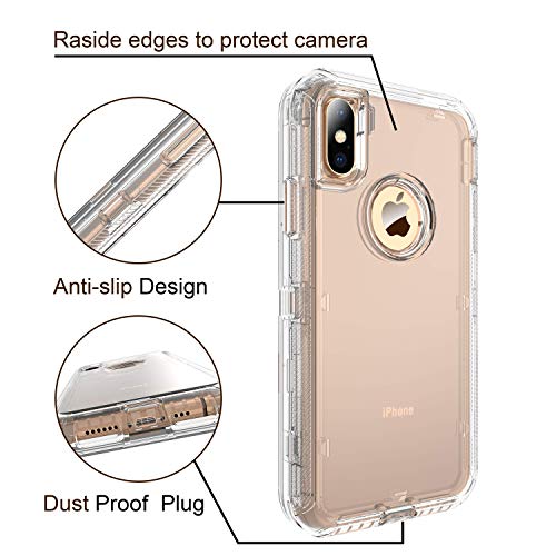 MXX iPhone Xs Case, Heavy Duty Defender Cover - Full Armor Body - Shockproof Protection Bumper - Built-in, 3 in1 Layers Hybrid TPU Rugged Rubber with Hard PC Panel Compatible with iPhone X - (Clear)