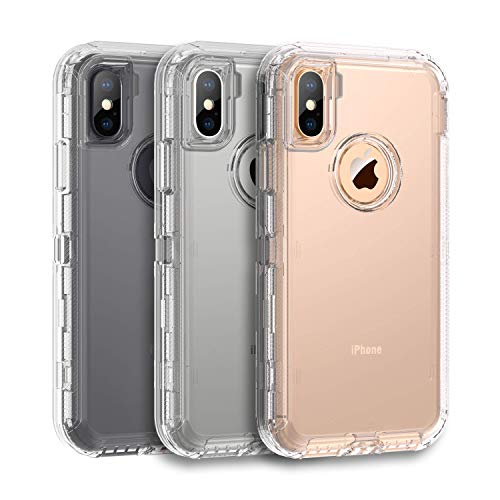 MXX iPhone Xs Case, Heavy Duty Defender Cover - Full Armor Body - Shockproof Protection Bumper - Built-in, 3 in1 Layers Hybrid TPU Rugged Rubber with Hard PC Panel Compatible with iPhone X - (Clear)