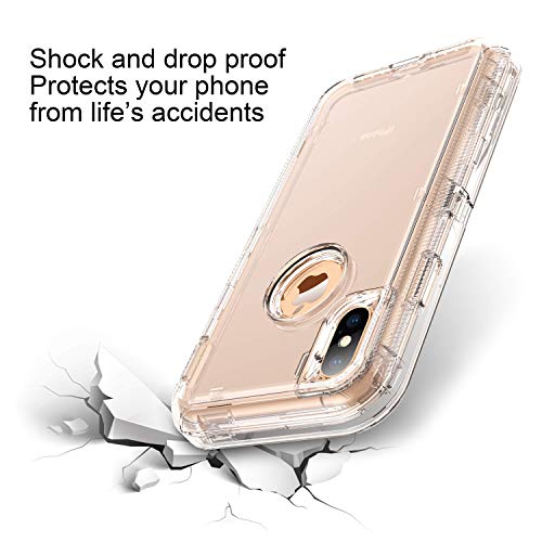 MXX iPhone Xs Case, Heavy Duty Defender Cover - Full Armor Body - Shockproof Protection Bumper - Built-in, 3 in1 Layers Hybrid TPU Rugged Rubber with Hard PC Panel Compatible with iPhone X - (Clear)