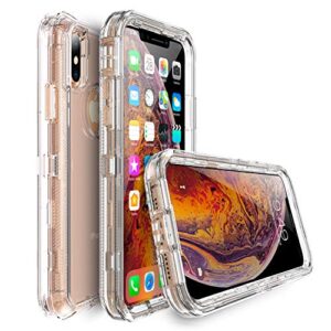 MXX iPhone Xs Case, Heavy Duty Defender Cover - Full Armor Body - Shockproof Protection Bumper - Built-in, 3 in1 Layers Hybrid TPU Rugged Rubber with Hard PC Panel Compatible with iPhone X - (Clear)