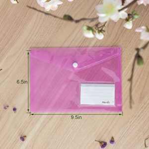 24 Pack A5 Poly Envelope Folder with Snap Button, CertBuy Clear Waterproof Plastic Document Envelope Premium Quality Envelopes Folder for School,Home, Work, and Office Organization, 6 Assorted Colors