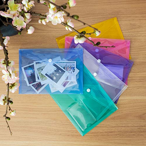 24 Pack A5 Poly Envelope Folder with Snap Button, CertBuy Clear Waterproof Plastic Document Envelope Premium Quality Envelopes Folder for School,Home, Work, and Office Organization, 6 Assorted Colors