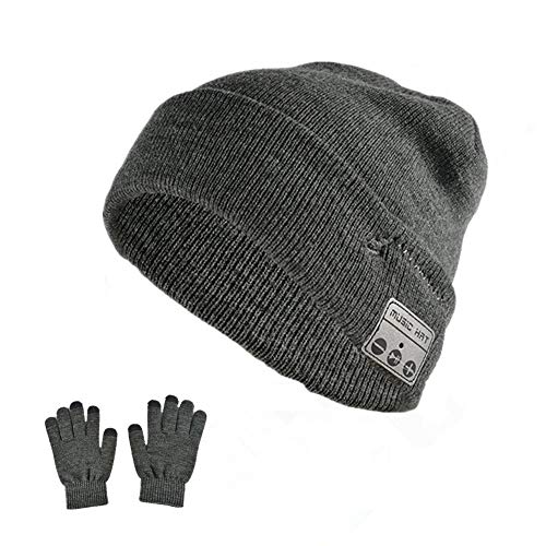 Happy-top Wireless Bluetooth Beanie Hat Winter Soft Warm Knit Music Hat Cap with Stereo Headphone Headset Speaker Mic Hands Free for Men Women Outdoor Sports Skiing Running Skating Dark Grey