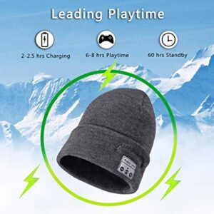Happy-top Wireless Bluetooth Beanie Hat Winter Soft Warm Knit Music Hat Cap with Stereo Headphone Headset Speaker Mic Hands Free for Men Women Outdoor Sports Skiing Running Skating Dark Grey
