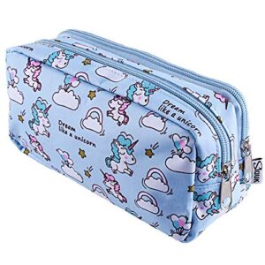 siquk unicorn pencil case large capacity pen bag double zippers unicorn makeup bag stationery bag cosmetic bag with compartments