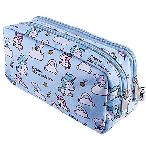 SIQUK Unicorn Pencil Case Large Capacity Pen Bag Double Zippers Unicorn Makeup Bag Stationery Bag Cosmetic Bag with Compartments