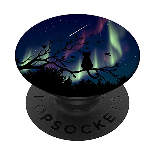 Night Cat in a Tree aurora Sky Christmas Gifts kids adults PopSockets PopGrip: Swappable Grip for Phones & Tablets