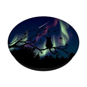 Night Cat in a Tree aurora Sky Christmas Gifts kids adults PopSockets PopGrip: Swappable Grip for Phones & Tablets