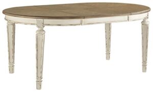 signature design by ashley realyn french country oval dining room extension table, chipped white
