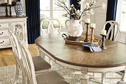 Signature Design by Ashley Realyn French Country Oval Dining Room Extension Table, Chipped White