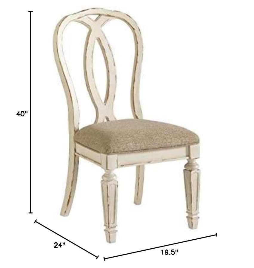 Signature Design by Ashley Realyn French Country Ribbon Back Dining Chair, 2 Count, Chipped White