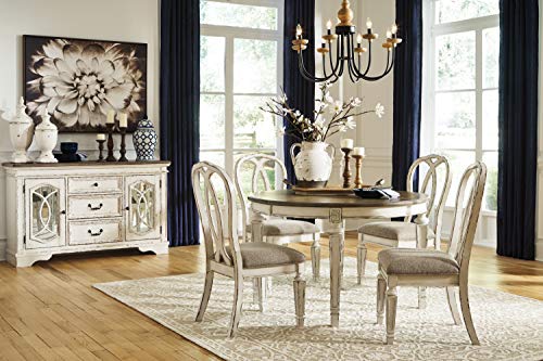 Signature Design by Ashley Realyn French Country Ribbon Back Dining Chair, 2 Count, Chipped White