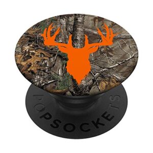 deer buck hunting men women orange brown camouflage popsockets popgrip: swappable grip for phones & tablets
