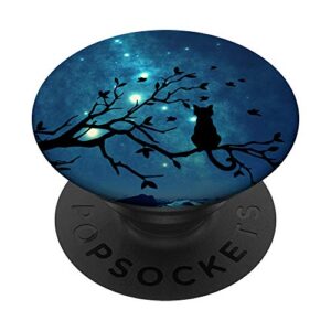 night cat in a tree aurora sky christmas gifts kids adults popsockets popgrip: swappable grip for phones & tablets