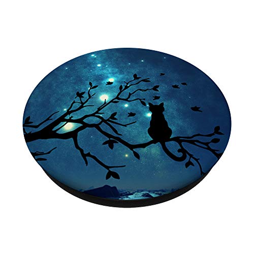 Night Cat in a Tree aurora Sky Christmas Gifts kids adults PopSockets PopGrip: Swappable Grip for Phones & Tablets