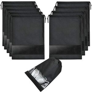 spikg 10 pcs shoe bags for travel storage dust-proof drawstring with window (black)