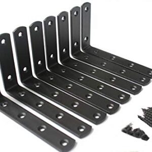 MHMYDZ 8 Pcs Matte Black Steel"L" Corner Brace Joint Angle Bracket Shelf Bracket Wall Hanging with Screws 125mmX75mm/5 InchX3 Inch Decorative Corner Brackets Joint Angle Bracket