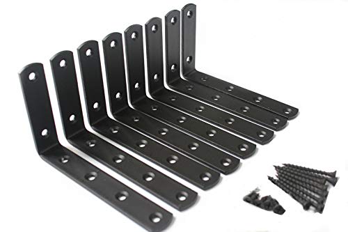 MHMYDZ 8 Pcs Matte Black Steel"L" Corner Brace Joint Angle Bracket Shelf Bracket Wall Hanging with Screws 125mmX75mm/5 InchX3 Inch Decorative Corner Brackets Joint Angle Bracket