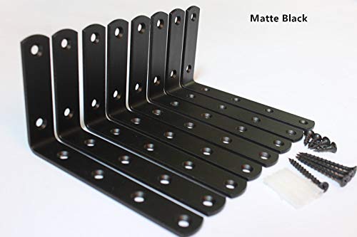 MHMYDZ 8 Pcs Matte Black Steel"L" Corner Brace Joint Angle Bracket Shelf Bracket Wall Hanging with Screws 125mmX75mm/5 InchX3 Inch Decorative Corner Brackets Joint Angle Bracket