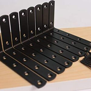 MHMYDZ 8 Pcs Matte Black Steel"L" Corner Brace Joint Angle Bracket Shelf Bracket Wall Hanging with Screws 125mmX75mm/5 InchX3 Inch Decorative Corner Brackets Joint Angle Bracket