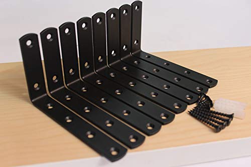 MHMYDZ 8 Pcs Matte Black Steel"L" Corner Brace Joint Angle Bracket Shelf Bracket Wall Hanging with Screws 125mmX75mm/5 InchX3 Inch Decorative Corner Brackets Joint Angle Bracket