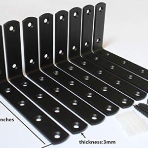 MHMYDZ 8 Pcs Matte Black Steel"L" Corner Brace Joint Angle Bracket Shelf Bracket Wall Hanging with Screws 125mmX75mm/5 InchX3 Inch Decorative Corner Brackets Joint Angle Bracket