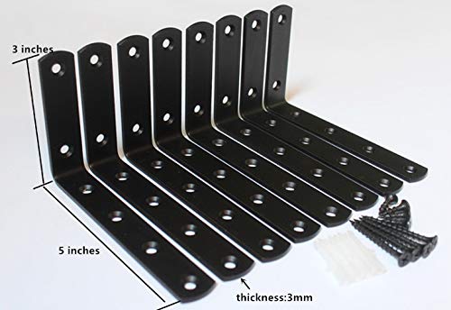 MHMYDZ 8 Pcs Matte Black Steel"L" Corner Brace Joint Angle Bracket Shelf Bracket Wall Hanging with Screws 125mmX75mm/5 InchX3 Inch Decorative Corner Brackets Joint Angle Bracket