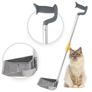 iprimio scoop monster stand up cat litter scooper - (silver) - adjustable length handle up to 34 inch - kitty litter box accessory - super larg shovel - fast shifting cat litter scoop