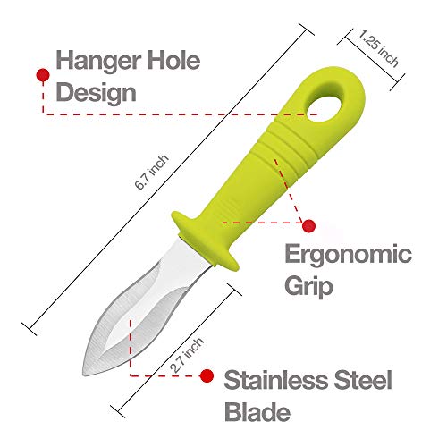 DragonFruitee Oyster Shucking Knife, Commercial Grade Clam and Shellfish tool With Ergonomic Grip And Anti-Slip Handle, Good For Home Restaurant Kitchen And Outdoor Use, Yellow/Silver (1 Count)