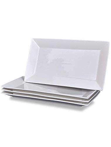 Klikel 4 Serving Platters - Classic White Plate - Serving Trays For Parties - Microwave And Dishwasher Safe - 6.5 X 14 Inch