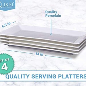 Klikel 4 Serving Platters - Classic White Plate - Serving Trays For Parties - Microwave And Dishwasher Safe - 6.5 X 14 Inch