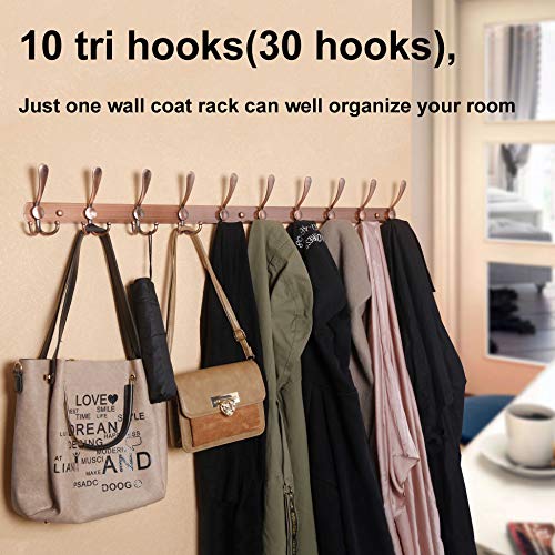 WEBI Coat Rack Wall Mounted,37 5/8'' Long,10 Hooks,Coat Hooks Wall Mounted,16'' Hole to Hole,Coat Hanger Wall,Triple Hooks for Hanging Coats,Clothes,Jacket,Hats,Black