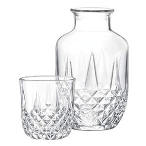 Bedside Water Carafe and Glass Set - Bedside Carafe Pitcher and Glass Cup - Glass Carafe 18oz Cup 4.5 oz - Night Carafe with Glass - (Crystal)