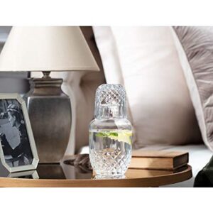 Bedside Water Carafe and Glass Set - Bedside Carafe Pitcher and Glass Cup - Glass Carafe 18oz Cup 4.5 oz - Night Carafe with Glass - (Crystal)