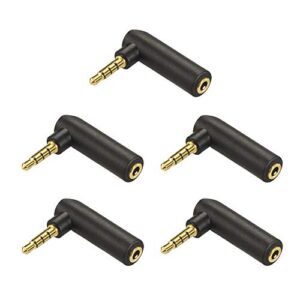 vce 3.5mm audio adapter 90 degree 5-pack, right angle adapter male to female gold-plated stereo jack adapter