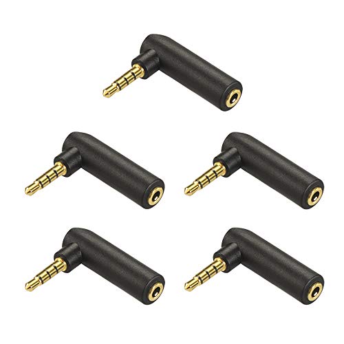 VCE 3.5mm Audio Adapter 90 Degree 5-Pack, Right Angle Adapter Male to Female Gold-Plated Stereo Jack Adapter