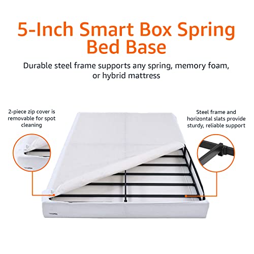 Amazon Basics Smart Box Spring Bed Base, 5 Inch Mattress Foundation, Tool-Free Easy Assembly, Twin, White