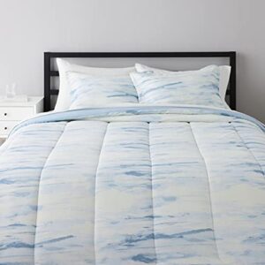 amazon basics ultra-soft microfiber bed-in-a-bag 8 piece comforter bedding set, queen, blue watercolor, striped