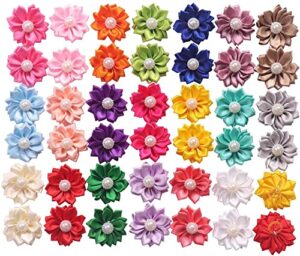 yaka 40pcs(20paris) cute dog hair bows with rubber bands pearls flowers topknot dog bows pet grooming products 20 colors